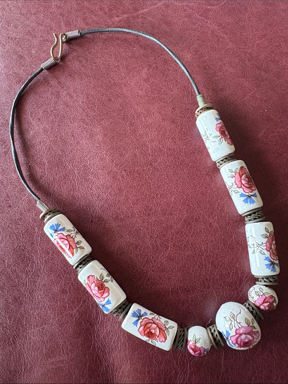 Vintage Ceramic Floral Beaded 18-inch Necklace